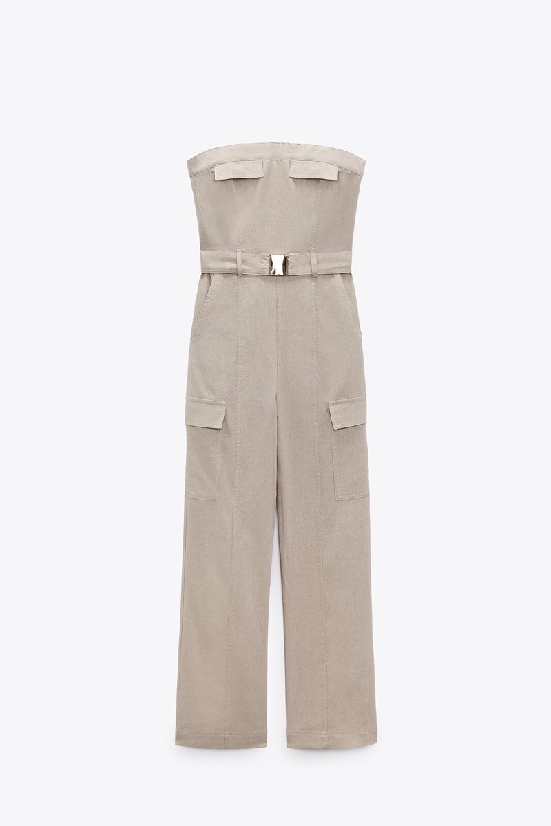 eaphi bustier line salopette ベージュ M Lorelai Cream Corset Plisse Wide-Leg Jumpsuit – Club L