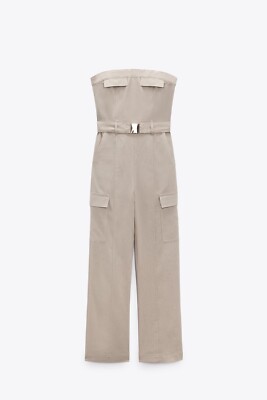 ZARA NEW WOMAN SS23 LINEN BLEND CARGO JUMPSUIT 7695/939 SZ M