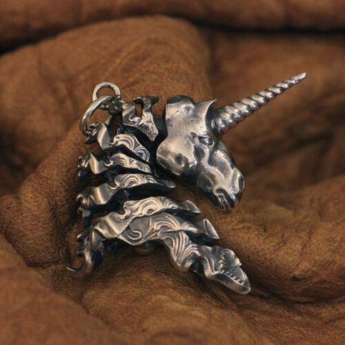 Neck Moveable 925 Sterling Silver Unicorn Pendant Punk Animal Jewelry TA286A - Afbeelding 1 van 14