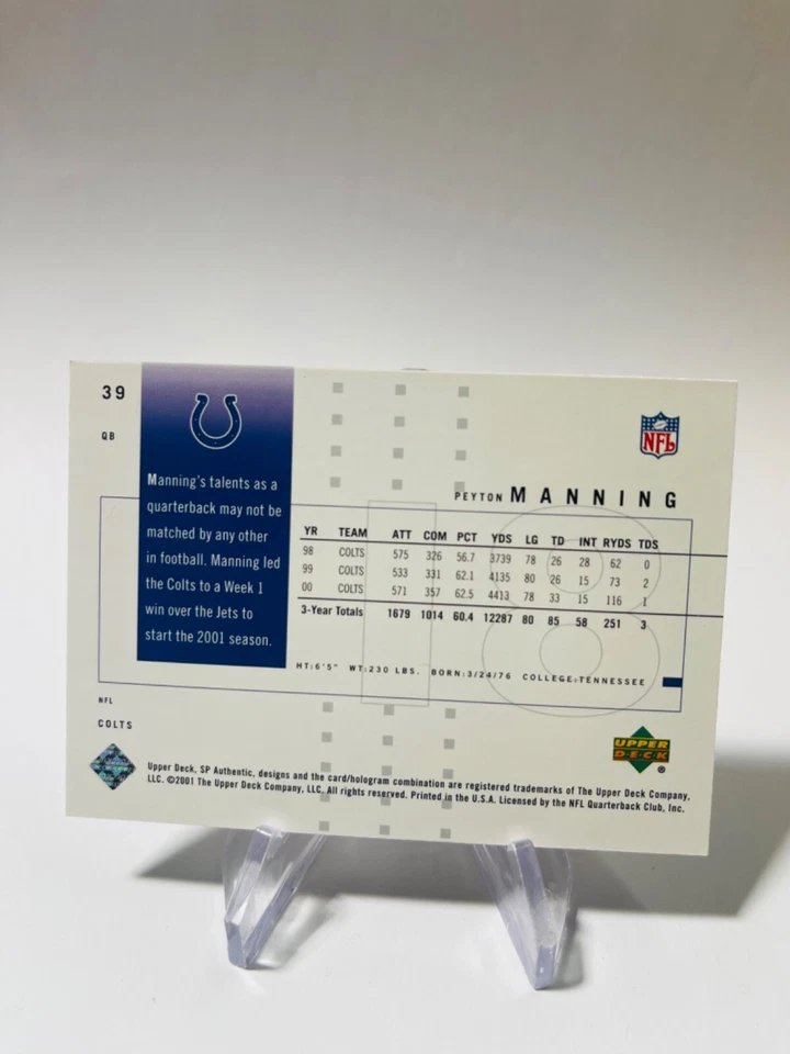 PEYTON MANNING 2001 Upper Deck SP Authentic #39 NFL Football COLTS - Image 2 of 2