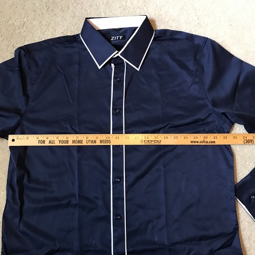 Zity Camicia Uomo Abito Taglia Large Manica Lunga Navy con Bianco Matrimonio Business L - Foto 4 di 8