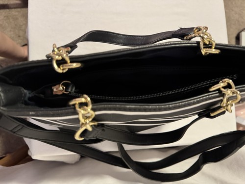 Tommy Hilfiger Black & White Striped Satchel Purse Shoulder Bag Crossbody - Bild 5 von 6