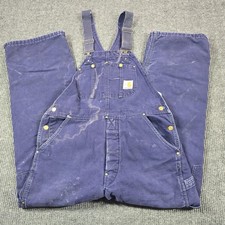 Vintage Carhartt Duck Bib Overalls Mens 36x29 Blue Quilt Lined USA 100 Years 80s