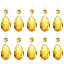 10Pcs Teardrop Crystal Chandelier 60mm Length Prisms Part Gold Tone