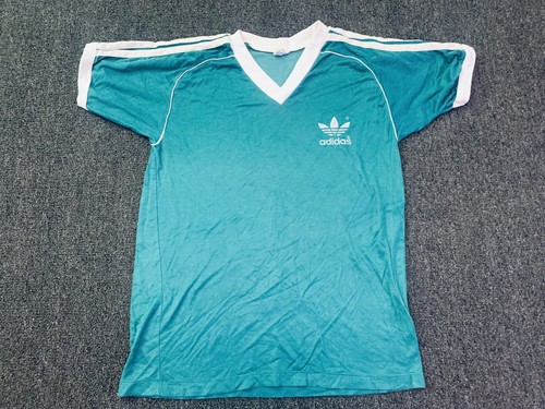 Vintage Adidas Shirt Mens Large Green Nylon Cotton 1970s Trefoil Soccer 3 Stripe by Adidas, Size L, $37.79