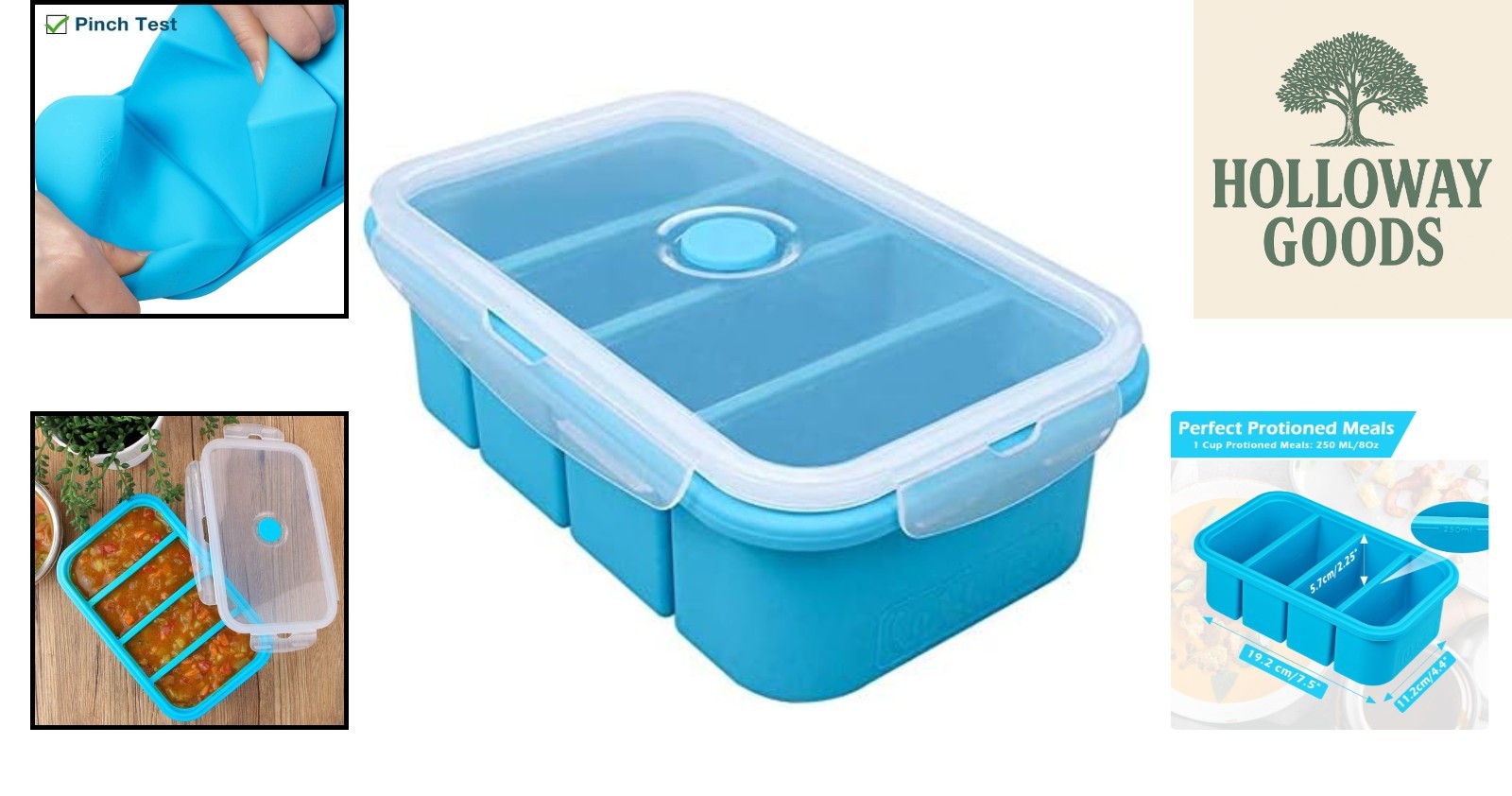 Stackable Silicone Freezer Tray for Soup and Sauce - 4 Compartments Each 250ml