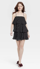 Target Polka Dot Tiered Mini Dress Black White Scoop Neck Sleeveless L