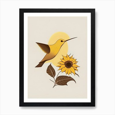 Kolibri und Sonnenblume Retro Min gerahmtes Wandbild Poster Leinwanddruck Bild