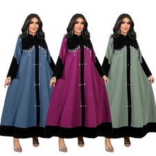 Women Velvet Robe Beaded Dress Maxi Ramadan Dress Abaya Dubai Abaya Party Gown