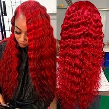 Deep Wave Lace Front Wigs Red Hair Glueless Pre Plucked Natural Hairline Women