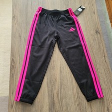 Adidas Girls 3 Stripe Joggers. Black And Pink. Size 6