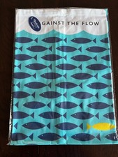 Brand New Against The Flow Fish Fishes Large Tea Towel 71 x 51cm