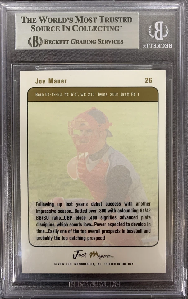 JOE MAUER 2002 Just Black Authentic AUTOGRAPH ROOKIE Card HOF Auto BGS COA TWINS - Image 2 of 2