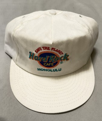 Vintage Hard Rock Cafe Honolulu Save The Planet White Strapback Hat USA 90s