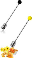 Yellow and Black Honey Dipper Sticks, 16Cm Stainless Steel with Long Handle, 2-P