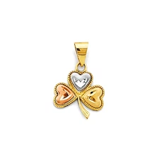 Solid 14K Gold Clover Charm Pendant- 21mm x 13mm Small 3T Gold Shamrock- PT2936
