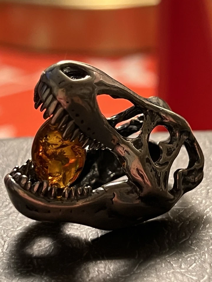 Colgante Deslizante T-Rex Parque Jurásico Ámbar Báltico Miel Plata de Ley 925 Sólida Foto 2 de 3