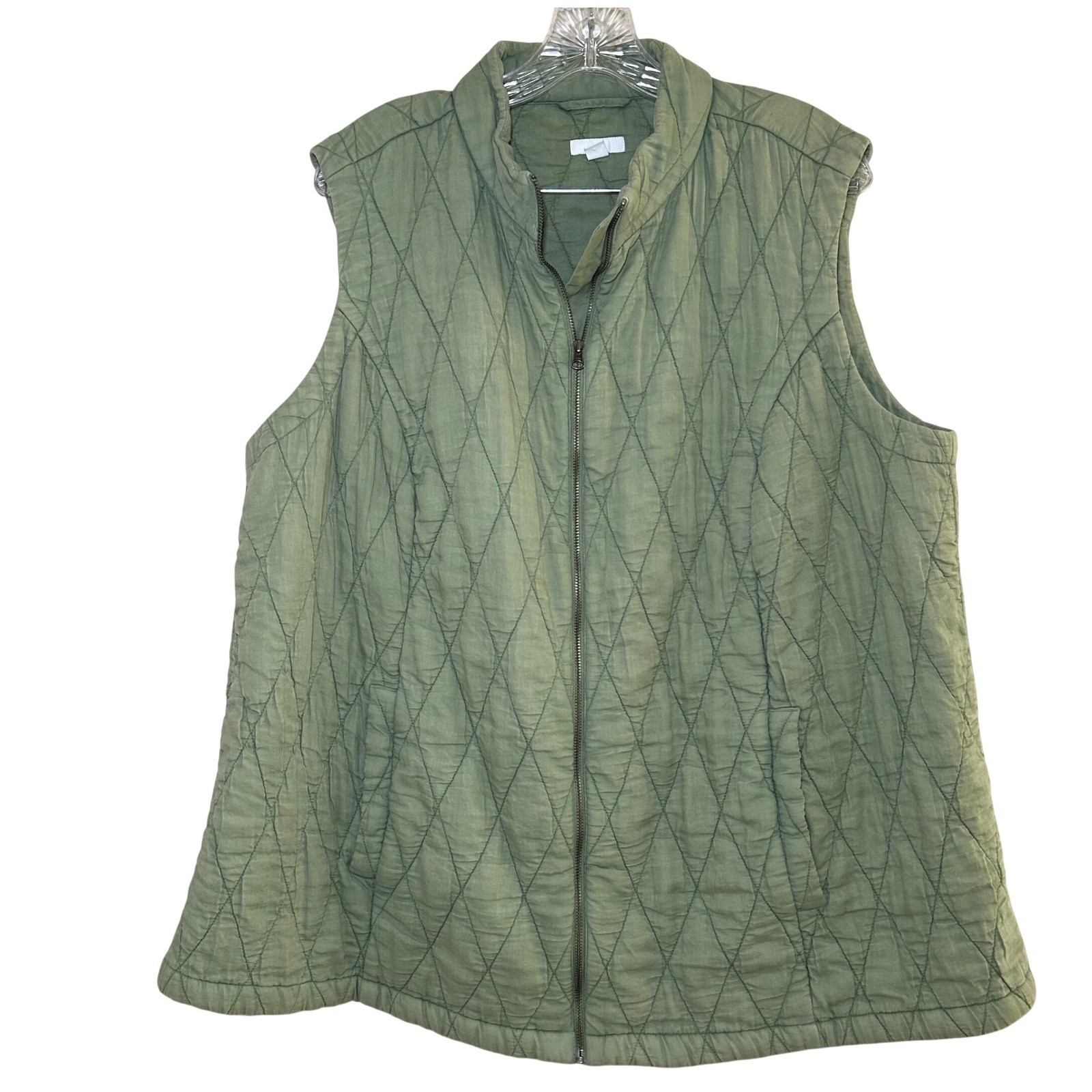 J Jill Quilted Diamond Stitch Vest Olive Green Women's Size XL outdoors gorpcore