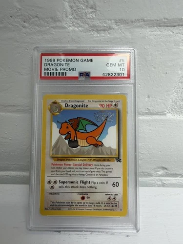 Dragonite Black Star Promo #5 1999 Pokemon Movie Promo PSA 10