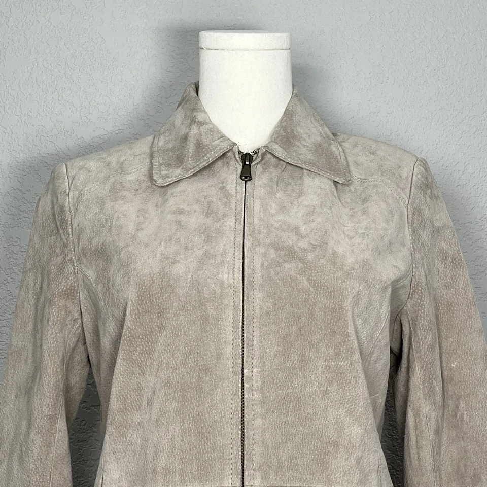 Jaqueta de couro Relativity feminina S camurça bege com zíper frontal couro genuíno - Imagem 2 de 4