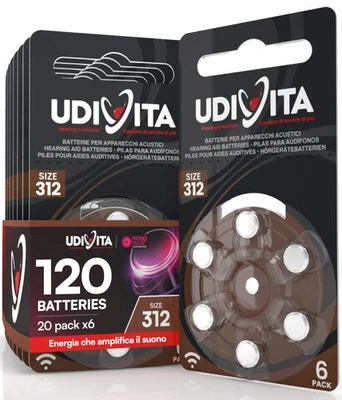 120 Batterie Pile Udivita 312 Apparecchi Acustici Protesi Acustiche udito PR41