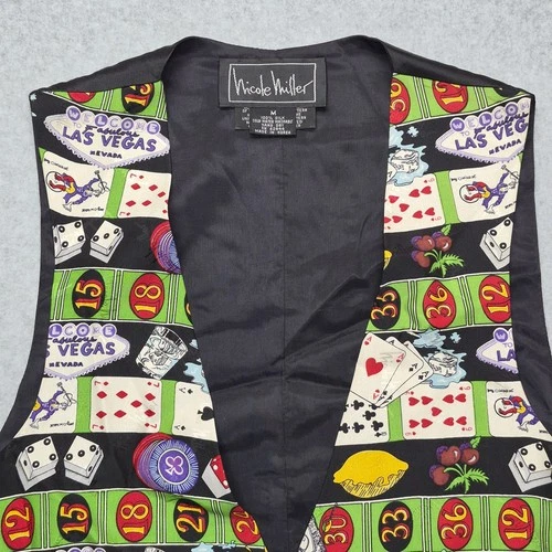 Vintage Nicole Miller Vest Mens Medium Multicolor Silk Las Vegas 1994 Casino image 10