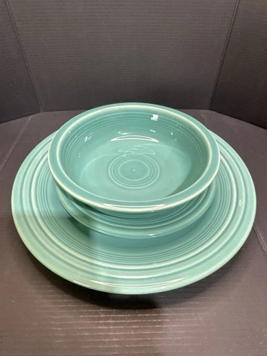 Vintage Fiesta Ware Set Of 3 Dinner Plate Salad Plate And Bowl Turquoise Blue