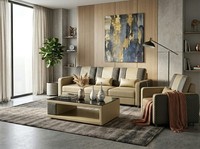 Leder Sofa Set 3+1 Modern Beige Grau Couch Design Polstergarnitur *
