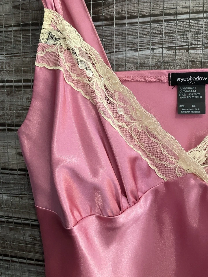 De Colección Y2K Sombra de Ojos Satén Encaje Borde Sin Mangas Babydoll Top XL Hada Rosa Romance Foto 2 de 4