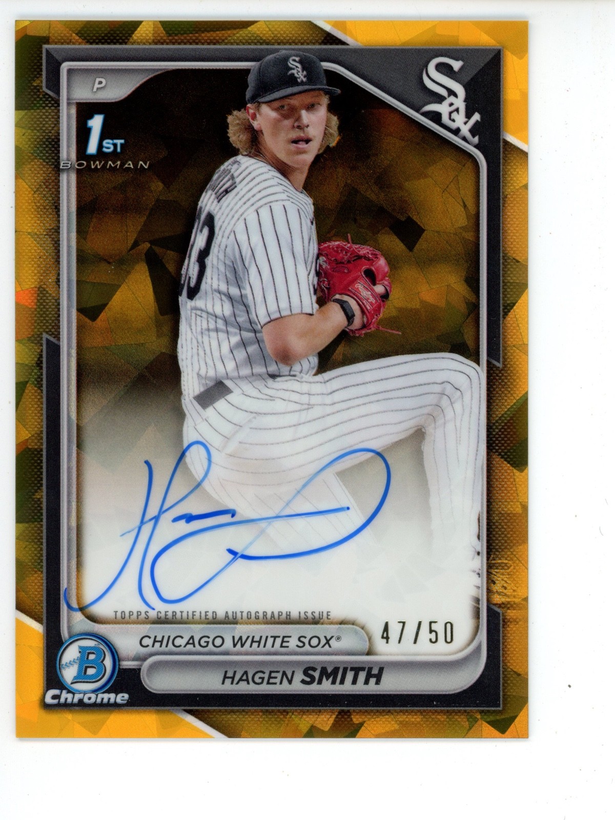 2024 Bowman Chrome Draft Sapphire Chrome Prospect Auto Hagen SMITH /50 Gold
