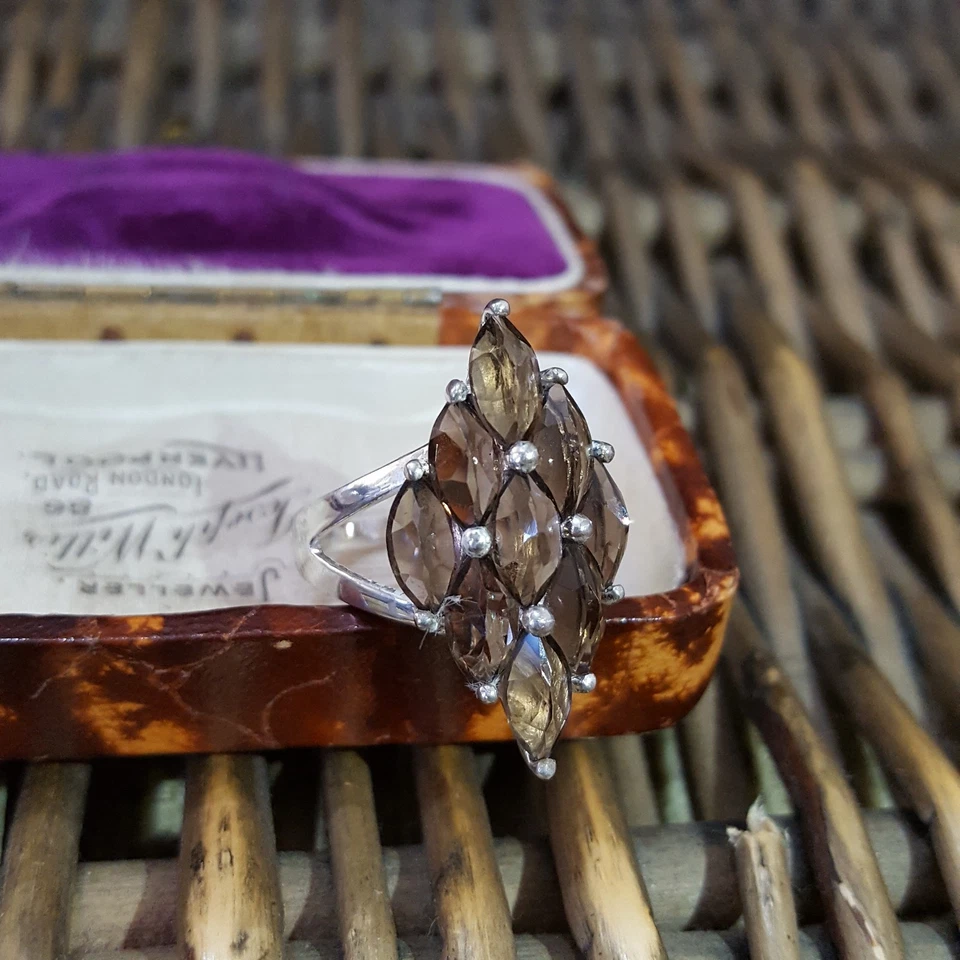 Anillo de Plata de Ley 925, Anillo de Cuarzo Ahumado Natural, Talla M.5 EE. UU. 6.5, Sello Foto 4 de 4