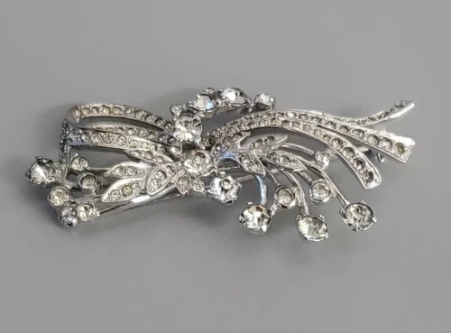 Eisenberg Original Signed Sterling & Rhinestone Floral Bow Brooch 30’s/40’s