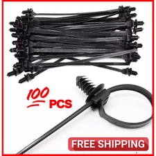 Push Mount Zip Ties, 8 inch Cable Zip Tie Black Wire Tie with Push Pin Fir Tree