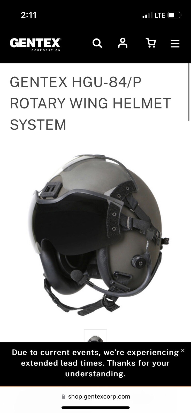 Gentex HGU-84 Helicopter Flight helmet X-large
