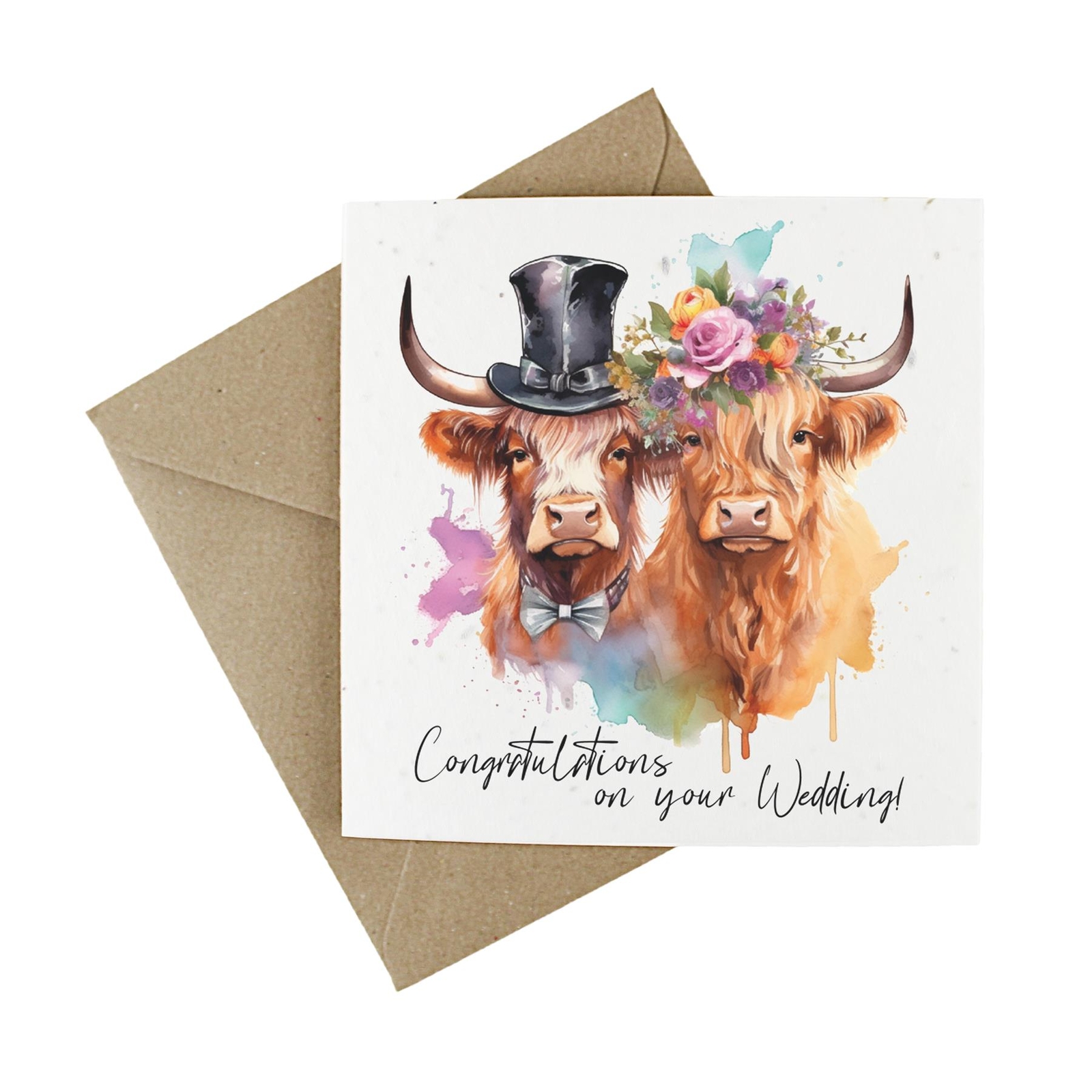 Wildflower Plantable Eco-friendly Wedding Card - Highland Cow