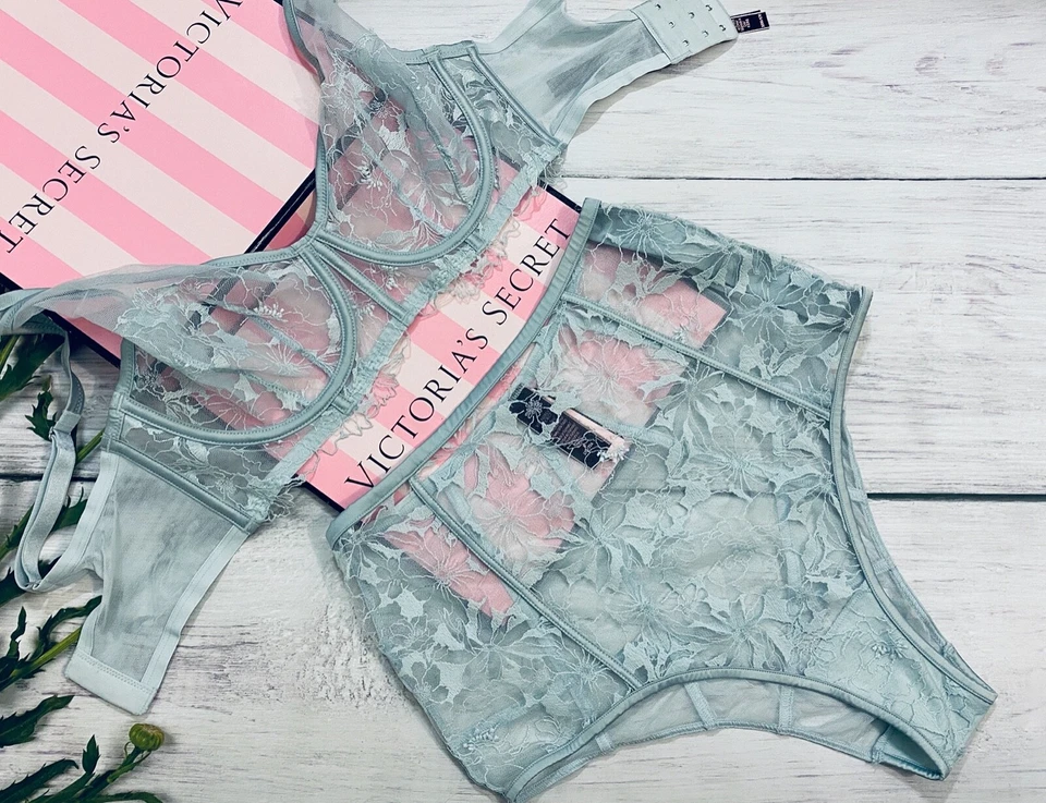 Victoria's Secret Luxe Lingerie Copertura Completa Tuffo Reggiseno Vita Alta Blu - Immagine 3 di 4