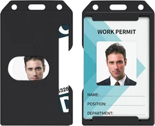 Pawfly 2 Pack 3-Card Badge Holder Vertical Double-Sided Plastic Case with Grippe