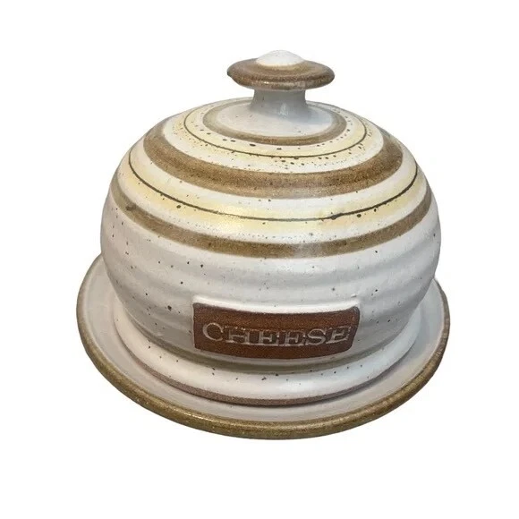 Butter Keeper Dish Cheese Dome Stoneware Pottery Plate with Moat Bell Lid