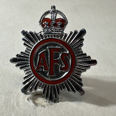 AFS Auxiliary Fire Service British Crown Star Logo Firefighter Man Hat Lapel Pin