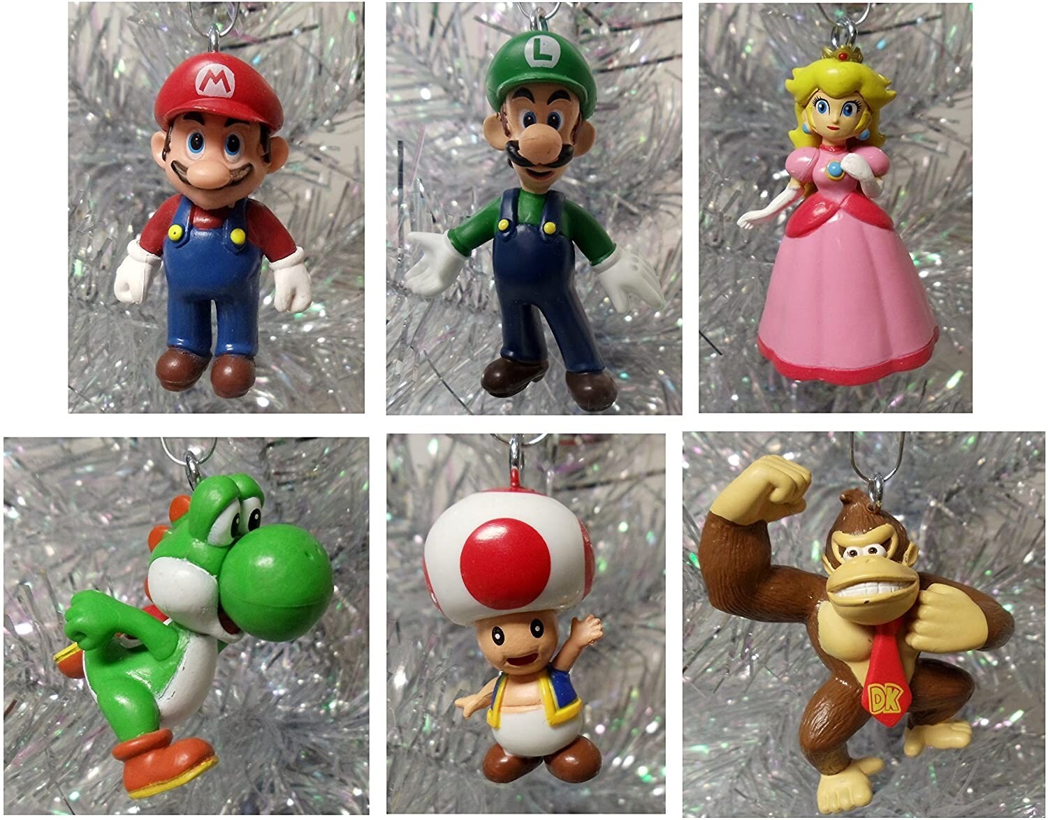 Super Mario Brothers 6 Piece Christmas Ornament Set  Featuring Mario & Luigi