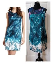 T Tahari Dress Size 8 Demitra Sheath Sleeveless Zip Lined Zenith Blue