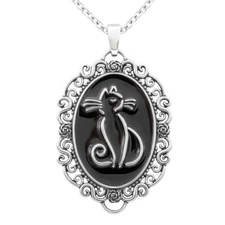 CAT CAMEO NECKLACE WITH BLACK EPOXY BY CONTROSE