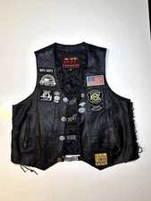 Men’s Hot Leathers Harley Davidson sturgis patches biker vest w chains & pins