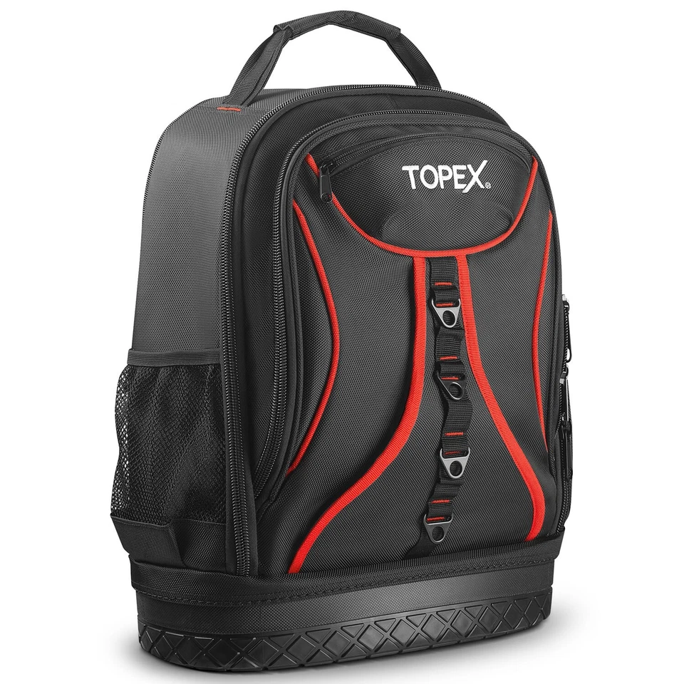 TOPEX 18 Inch Tool Backpack, 21 Pockets Tool Bag, Durable Fabric Tool Organiser