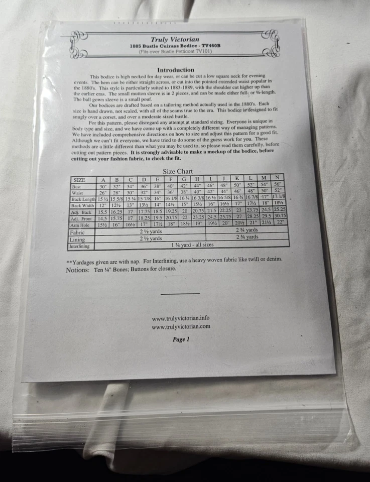 TV460 Truly Victorian 1885 Bustle Cuirass Bodice Size Group B Pattern Design - Image 2 of 2