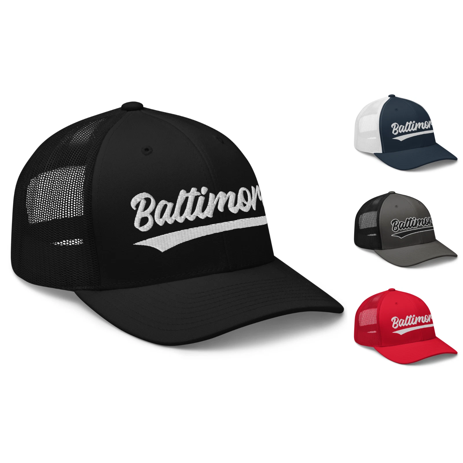 Vintage Baltimore Baseball Script Mesh Retro Baltimore Trucker Hat Cap