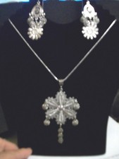 Silver sunflower necklace and earring set