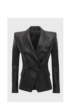 Women Double Breasted Single Button Kim Kardashian Real Leather Blazer Coat