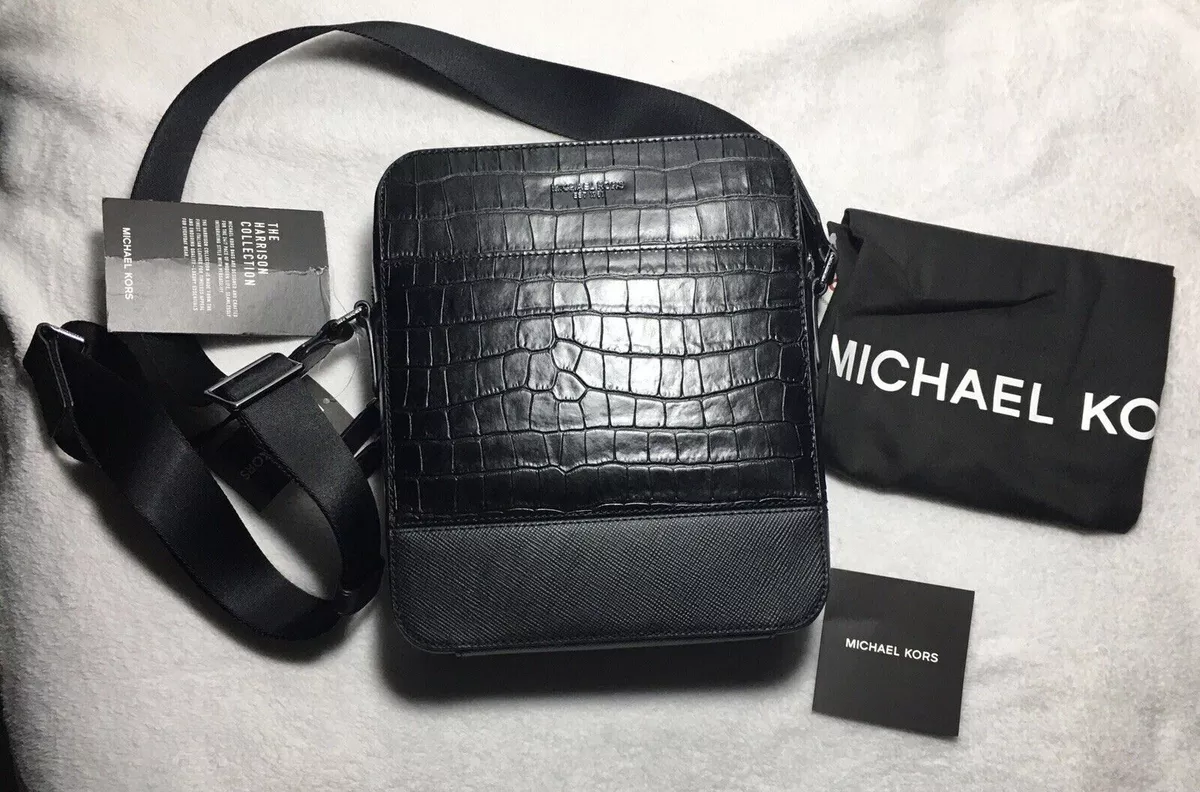 Michael Kors Harrison Crossbody Embossed croc Italian leather Flight Bag RARE