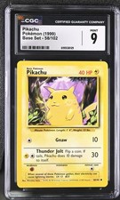 CGC 9 carte Pokemon set base Pikachu 58/102 come nuove